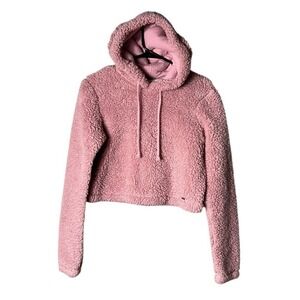 Vtg Y2K Hollister Womens Teddy Hoodie Size XS Coquette Pink Fairy Sherpa Fleece